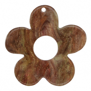 Colgantes de resina flor glitter Multicolor marr&oacute;n