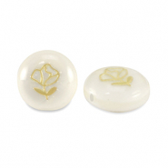 Abalorios de cristal rondeles look de concha rosa Blanco-dorado