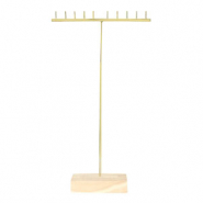 Expositor de Joyer&iacute;a para collares forma en T y base en madera Natural-dorado