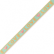 Cinta con texto "love" Azul-rosa coral