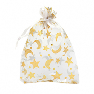 Bolso de organza 9x12cm luna y estrella Blanco-dorado