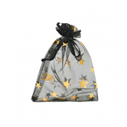Bolso de organza 7x9cm estrella Negro-dorado