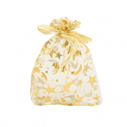 Bolso de organza 7x9cm luna y estrella Amarillo dorado-dorado