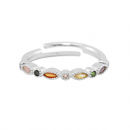 Metal TQ lat&oacute;n anillo zirconia Plateado-multicolor