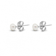 Pendientes Acero Inox perlas 5mm Plateado-blanco perla