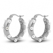 Pendientes Acero Inox Imitaci&oacute;n de perlas Plateado