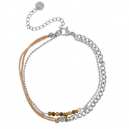 Pulseras Acero Inox doble capa Plateado-marr&oacute;n