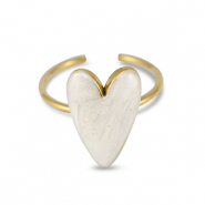 Anillos Acero Inox  esmalte coraz&oacute;n Blanco nacar-Dorado