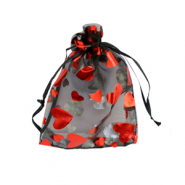 Bolso de organza 7x9cm coraz&oacute;n Negro-rojo