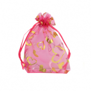 Bolso de organza 7x9cm coraz&oacute;n Rosa-oro