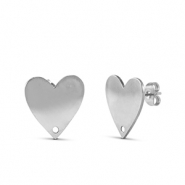 Pendientes Acero Inox coraz&oacute;n Plateado