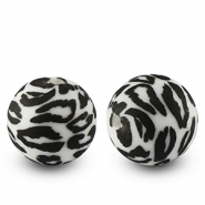 Abalorios de silicona 15mm leopardo Blanco-negro