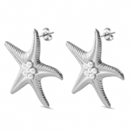 Pendientes Acero Inox estrella de mar Imitaci&oacute;n de perlas Plateado