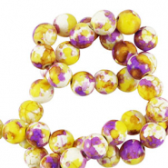 Abalorios de cerámica 6mm Blanco-amarillo morado