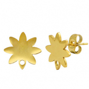 Pendientes Acero Inox flor con anilla Dorado