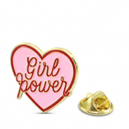Pins corazón "Girl power" Rosa-rojo-dorado