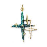 Metal TQ lat&oacute;n colgante zirconia estrella Dorado-verde aqua oscuro-azul