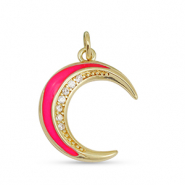 Metal TQ lat&oacute;n colgante zirconia luna Dorado-rosa fucsia