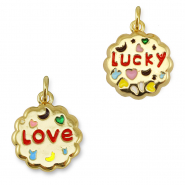 Metal TQ lat&oacute;n colgante redondos "love/lucky" Dorado-multicolor