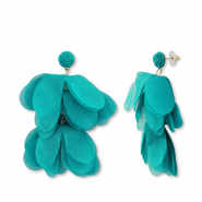 Pendientes Trendy chif&oacute;n flor Verde teal-dorado