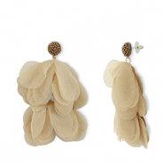 Pendientes Trendy chif&oacute;n flor Beige marr&oacute;n-dorado