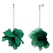 Pendientes Trendy chif&oacute;n flor Verde oscuro-dorado