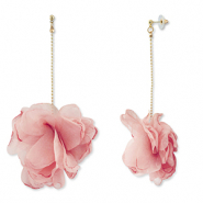 Pendientes Trendy chif&oacute;n flor Melocot&oacute;n rosa-dorado