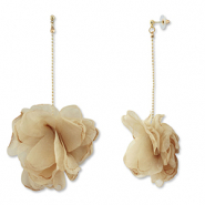 Pendientes Trendy chif&oacute;n flor Beige marr&oacute;n-dorado