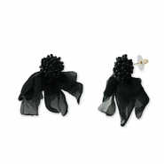 Pendientes Trendy chifón flor Negro-dorado