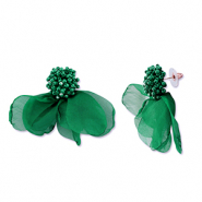 Pendientes Trendy chif&oacute;n flor Verde oscuro-dorado