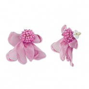 Pendientes Trendy chif&oacute;n flor Rosa malva-dorado