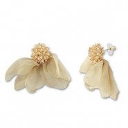 Pendientes Trendy chifón flor Beige marrón-dorado
