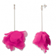 Pendientes Trendy chif&oacute;n flor Fucsia rosado-dorado