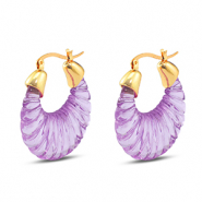 Pendientes resina trendy óvalo Dorado-transparente púrpura