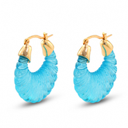 Pendientes resina trendy óvalo Dorado-transparente azul turqueza
