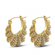 Pendientes Acero Inox abanico con imitaci&oacute;n de perlas Dorado