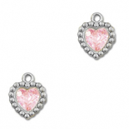 Colgantes Acero Inox zirc&oacute;n coraz&oacute;n Plata-rosa claro