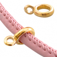 Colgante met&aacute;lico DQ con anilla (cord&oacute;n cuero con costura 4mm) Dorado (sin n&iacute;quel)