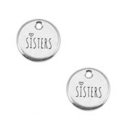 Colgantes met&aacute;licos DQ 12mm "sisters" Plata vieja (sin n&iacute;quel)