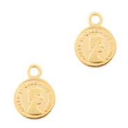 Colgantes met&aacute;licos DQ moneda 8mm Dorado (sin n&iacute;quel)