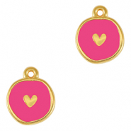 Colgantes metálicos DQ corazón Dorado-rosa fucsia néon (sin níquel)