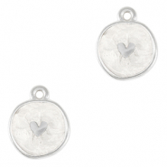 Colgantes metálicos DQ corazón Plata vieja-blanco nacar (sin níquel)