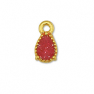 Colgantes met&aacute;licos DQ gota Dorado-glitter  rosa roja  (sin n&iacute;quel)