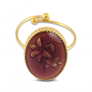 Anillos Acero Inox esmalte &oacute;valo con flor Dorado-amatista