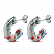Pendientes Acero Inox Plateado-rojo-azul-verde