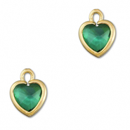 Colgantes de cristal coraz&oacute;n Verde esmeralda-dorado