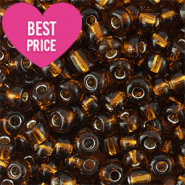 Rocalla cristal 8/0 (3mm) Marrón coñac con revestimiento plateado