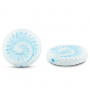 Abalorios Checos fossil shell 18mm Blanco-azul claro