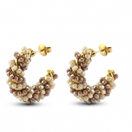 Pendientes faceteados espiral Marr&oacute;n AB-beige AB-dorado