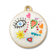 colgantes metálicos con esmalte redondos Blanco-multicolor-dorado